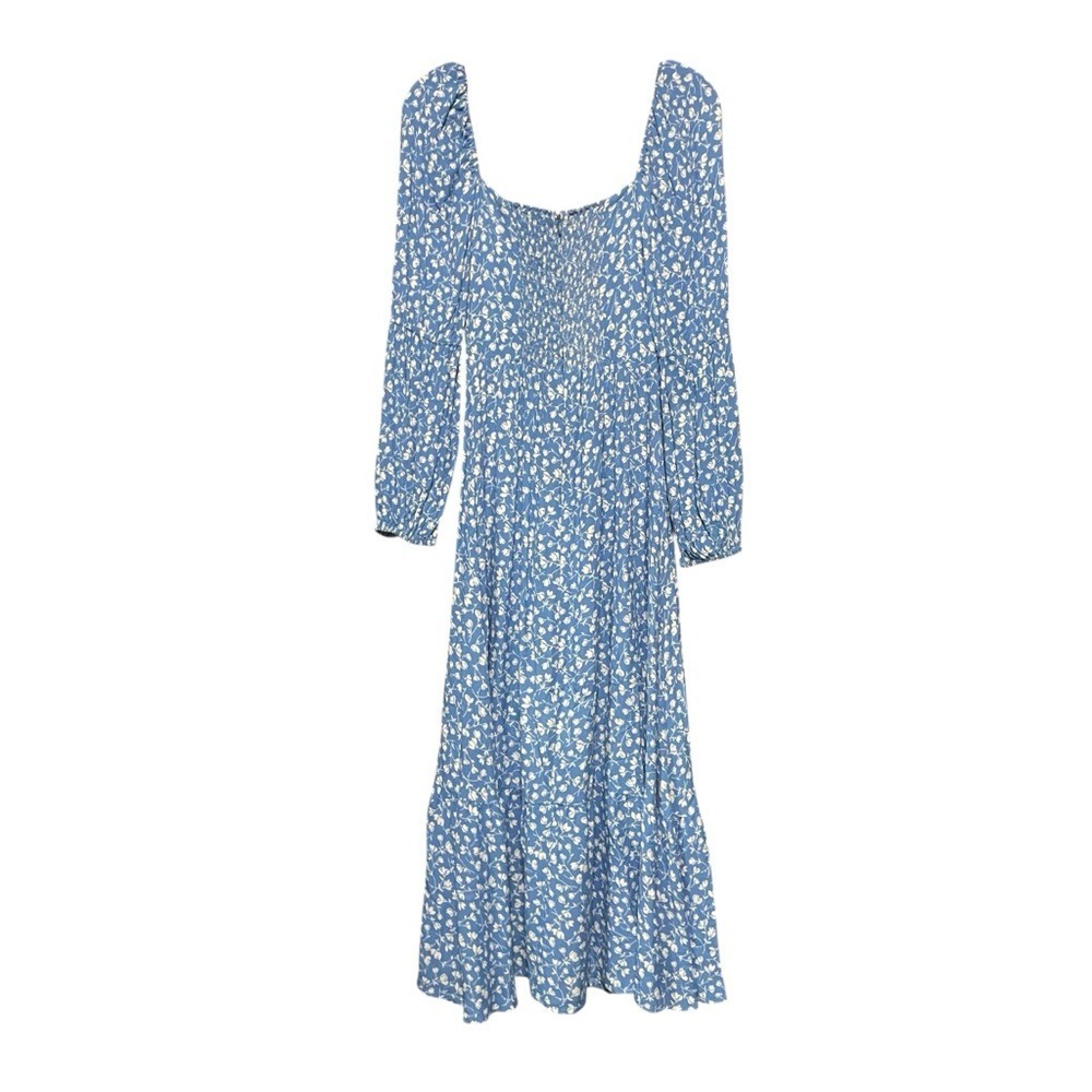 Reformation Mica Floral Print Midi Dress Long Sleeve Square Neck Blue 0 Feminine - Picture 3 of 10